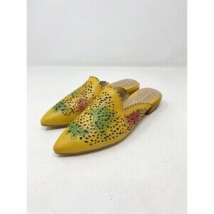 Spring Step L'Artiste Mules Shoes Womens Size 35 Yellow Leather Cutout Floral